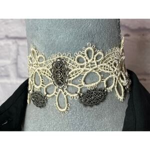 Handmade Victorian Style Lace Choker with Upcycled Vintage Necklace Charms
